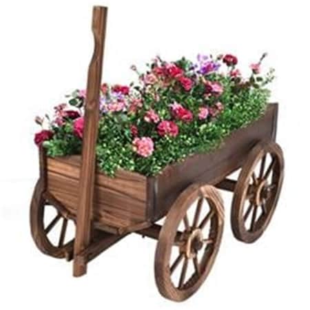 Total Tactic Wood Wagon Planter Pot Stand with Wheels OP3045